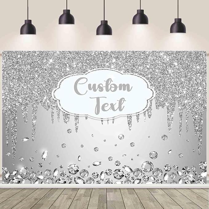 AIBIIN 7x5ft Personalized Customization Happy Anniversary Backdrop Silver by AIBIIN