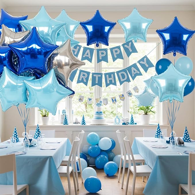 TONIFUL 15 Pcs Star Balloons 18 Inch Large Blue Silver Foil Balloons | Helium - Image 6