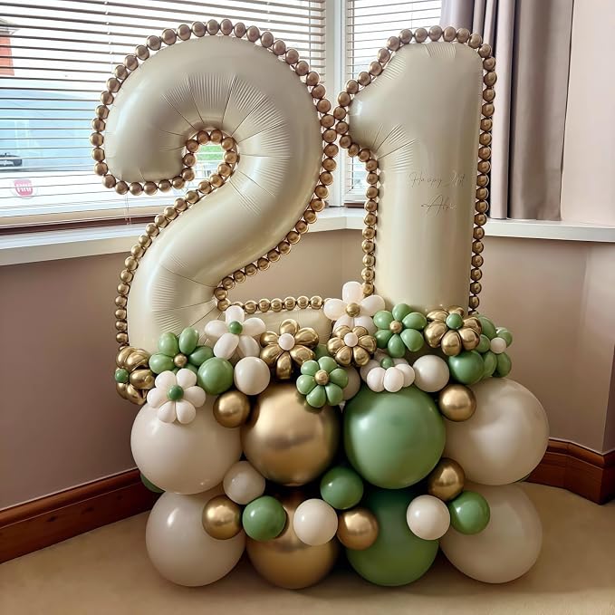 Cream Number 20 Balloons, 40 Inch 20 Balloons Giant Helium Foil Mylar Beige 20 - Image 7