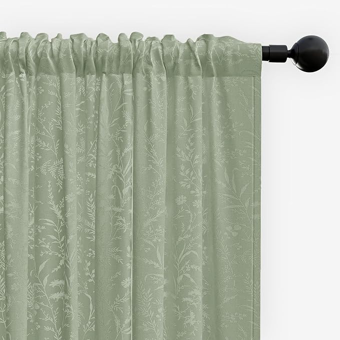 Anmao Sage Green Semi Sheer Light Filtering Curtains 63 Inches Long 2 Panels - Image 8
