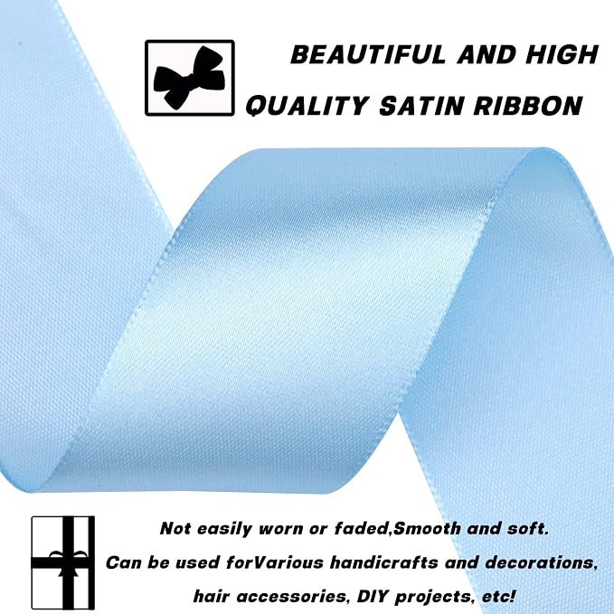 1-1/2 Inch 60 Yards Sky Blue Solid Satin Ribbon - Image 3