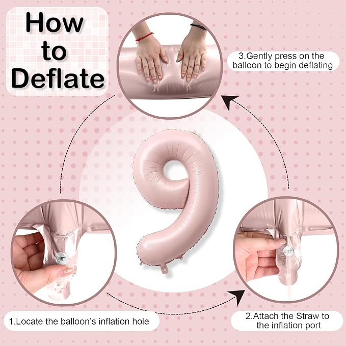 Big Number 9 Balloons, Dusty Light Pink Foil 9 Balloon Numbers 40 Inch - Image 8