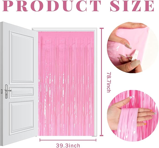 20 Pack Foil Curtain Pink Backdrop Streamers Metallic Tinsel Fringe Curtains - Image 7