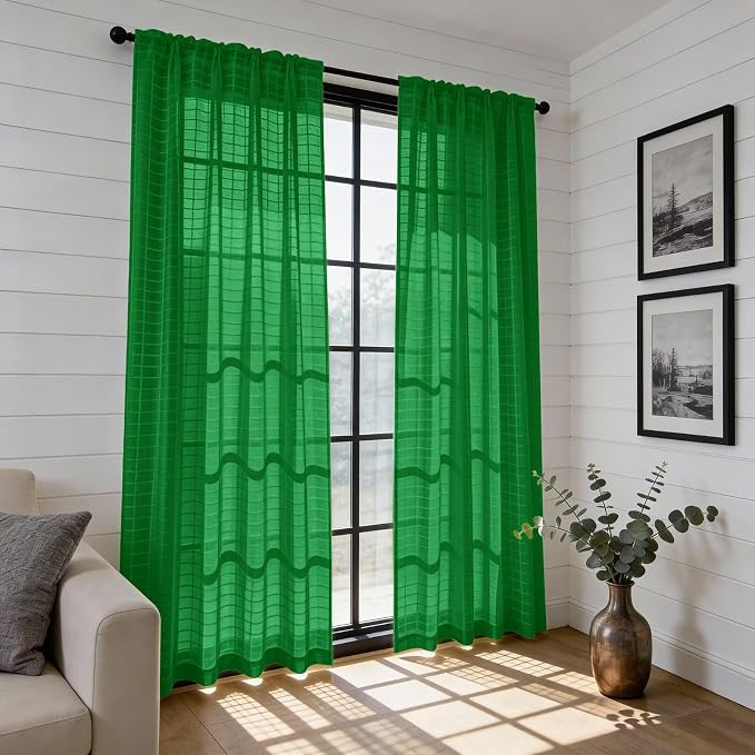 SpaceDresser Check Sheer Curtains 84 Inches Long - Image 6