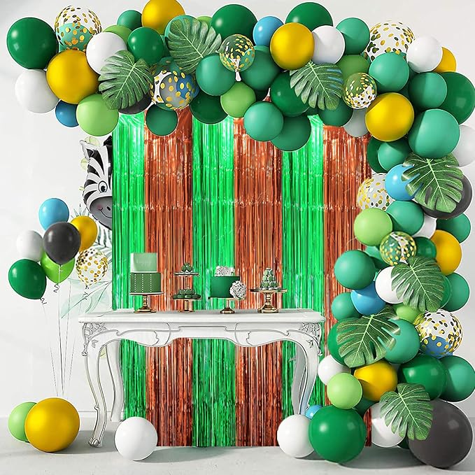 Voircoloria 3 Pack 3.3 x 8.2 ft Green and Brown Foil Fringe Backdrop Curtains - Image 6