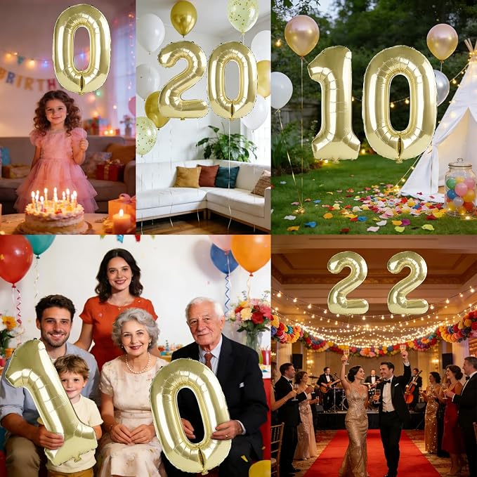 40 Inch Number 10 Balloons for 10th Birthday Party Decorations, 0-100 Champagne - Image 7