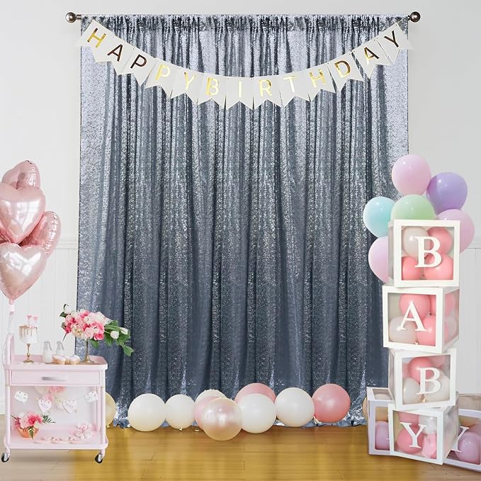 Sugargirl Black Silver Sequin Backdrop Curtain 6 Panels 2FTx8FT Glitter Black - Image 9