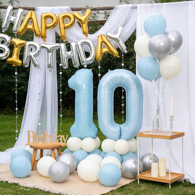 40 In Matte Blue Number Balloons Helium Foil Mylar Balloon Party Digital 24 | - Image 5