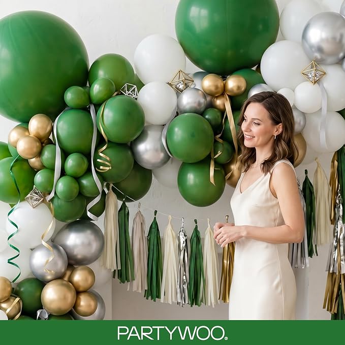 PartyWoo Dark Green Balloons 123pcs Emerald Hunter Forest Green Color | - Image 9