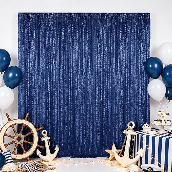 Hahuho Navy Sequin Backdrop Curtain, Party Decoration(1 Panels, 4FT x 8FT - Image 7