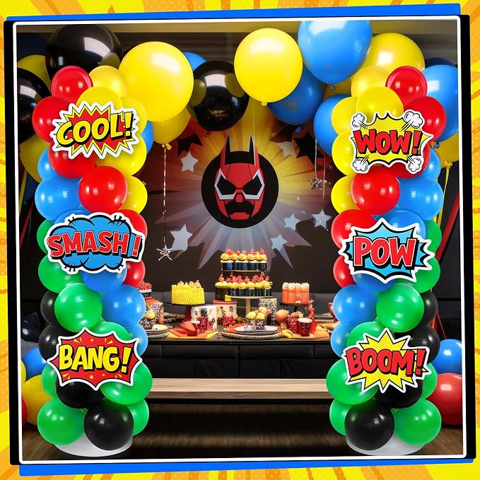 Hero Party Decorations 125 Pcs Blue Yellow Red Birthday Balloons | 2 Set - Image 7