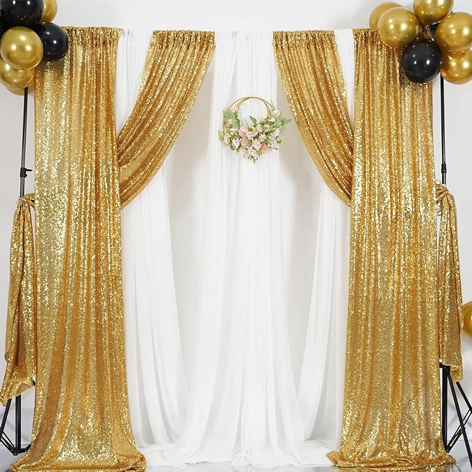 Poise3EHome Gold Sequin Backdrop Curtains, 2 Panels 2FTx8FT Glitter Background - Image 9