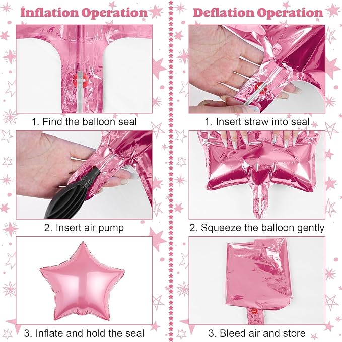 14pcs Pink Star Balloons, Mixed Star Foil Balloon, 22Inch Explosion Stars - Image 6