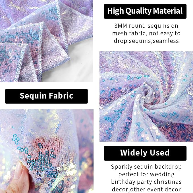 Hahuho Mermaid Lavender Sequin Backdrop Curtain, Banquet Decoration(1 Panels - Image 8