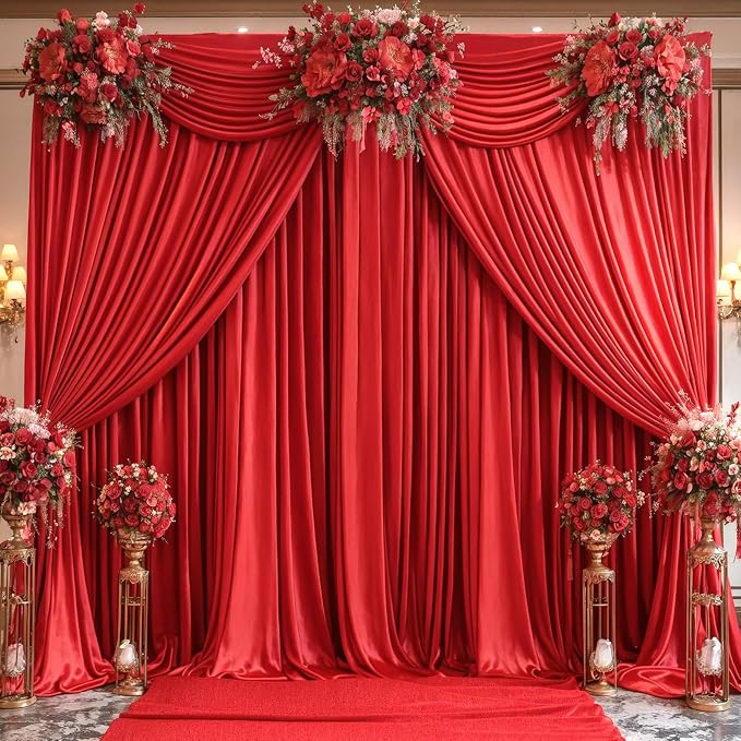 6 Panels Red Backdrop Curtains for Wedding Party Wrinkle Free Backdrops Curtain - Image 9