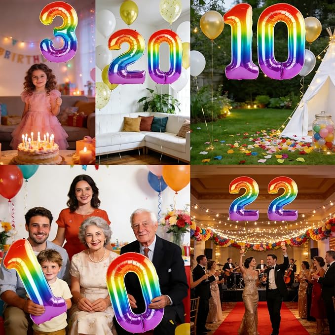 40 Inch Number 3 Balloons for 3rd Birthday Party Decorations, 0-100 Rainbow - Image 7