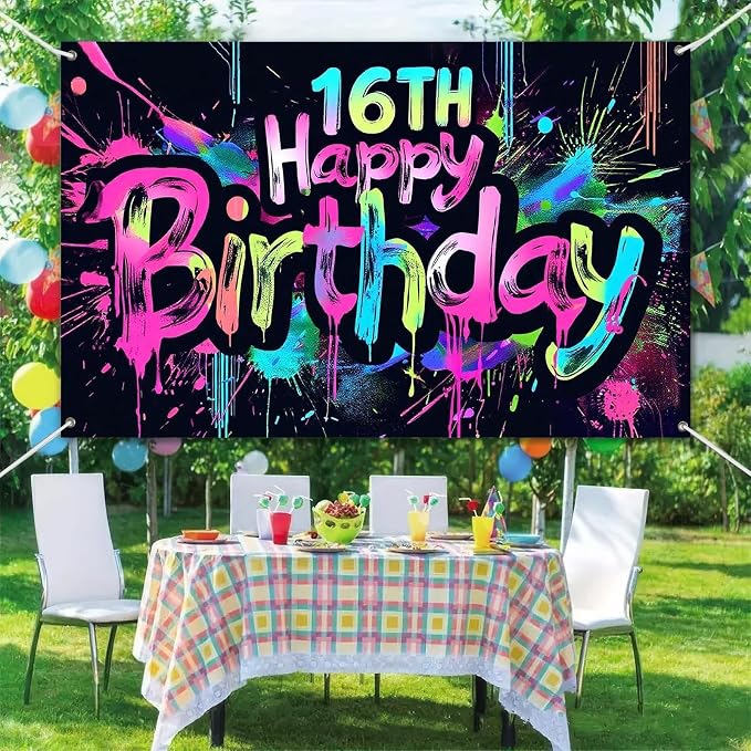 HOMETITUTE Happy 16th Birthday Decoration Banner 71x43 Inch | 16th Birthday - Image 6
