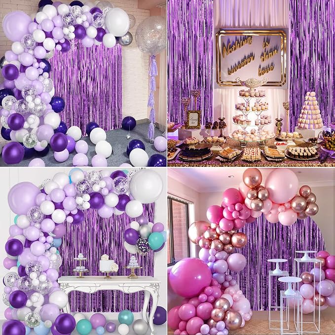 3 Pack 3.3 x 9.9 ft Purple Fringe Backdrop Streamers Party Decorations | Foil - Image 6