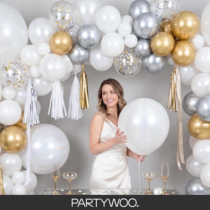 PartyWoo Pearl White Balloons 123pcs Metallic White Color 5 Inch | 18 12 10 5 - Image 9