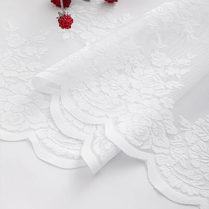 Kotile White Lace Curtains for Bedroom Rustic Floral 42 x 90 Inch, 2 Panels | - Image 9