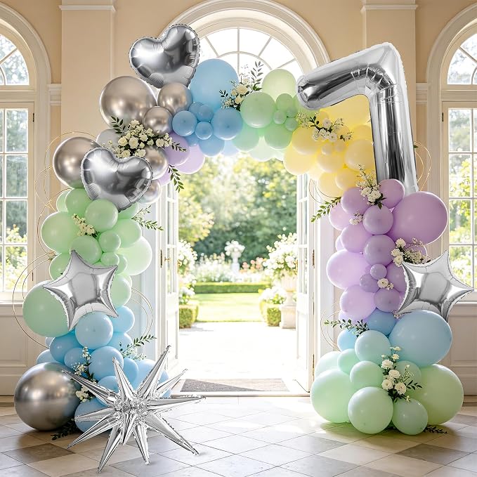 TONIFUL 7th Birthday Balloons Kit 40Inch Silver Large Number 7 Foil Balloon | - Image 6