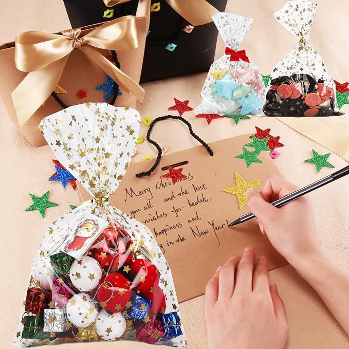 COQOFA 200 Pcs Star Printed 5"X7" Gift Wrap Cello Cellophane Clear Candy Cookie - Image 7
