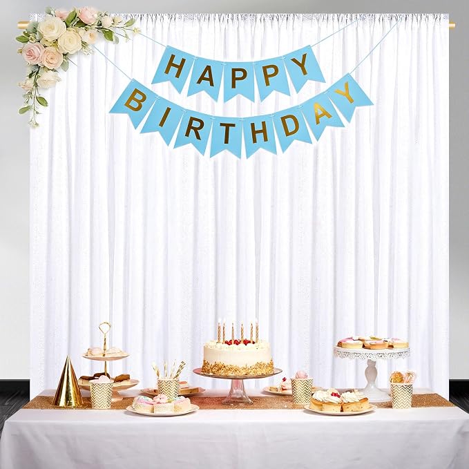 White Sequin Backdrop Curtains-2 Panels 3FTx8FT White Backdrop - Image 5