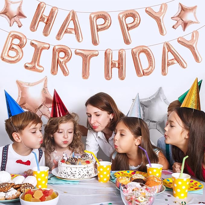 CANREVEL Happy Birthday Banner Decorations + 8Pcs Star Balloons, Rose Gold | - Image 7