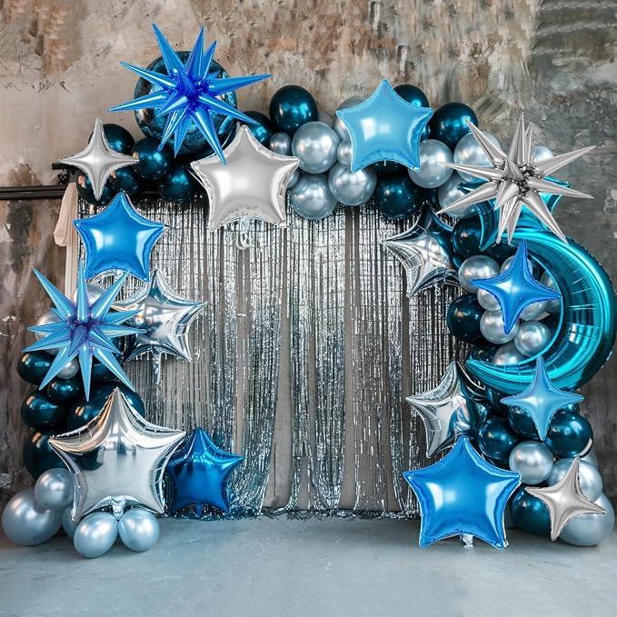 Blue Silver Star Balloons, 22/18/10 Inch Foil Balloons, Four-Pointed Balloon - Image 7