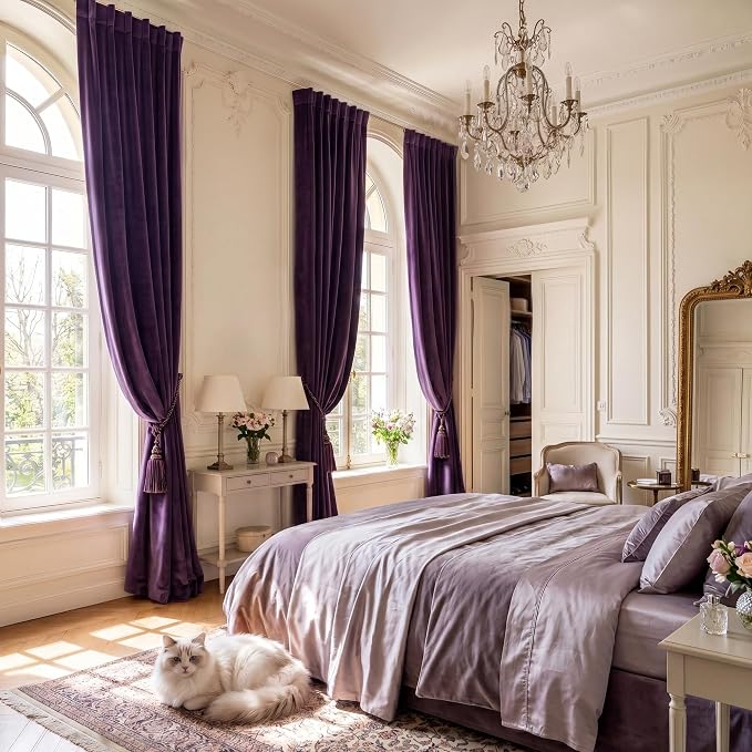 Purple Orchid Velvet Curtains Back Tab, W52 x L84 inches, 2 Panels | Room - Image 8