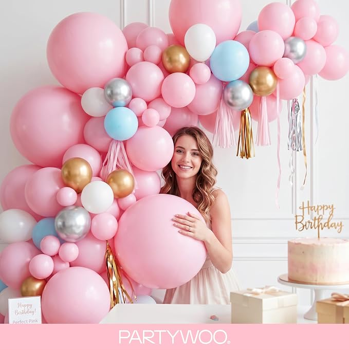PartyWoo Baby Pink Balloons 140pcs Pastel Pale Pink Color 18 12 10 5 Inch | 18 - Image 9