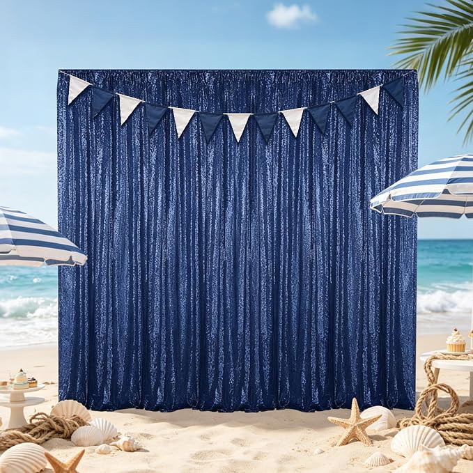 Hahuho Navy Sequin Backdrop Curtain, Party Decoration(2 Panels, 2FT x 8FT - Image 8