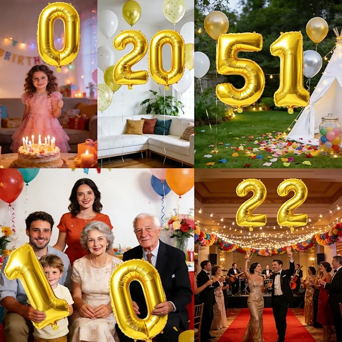 40 Inch Number 51 Balloons for 51st Birthday Party Decorations, 0-100 Gold - Image 7