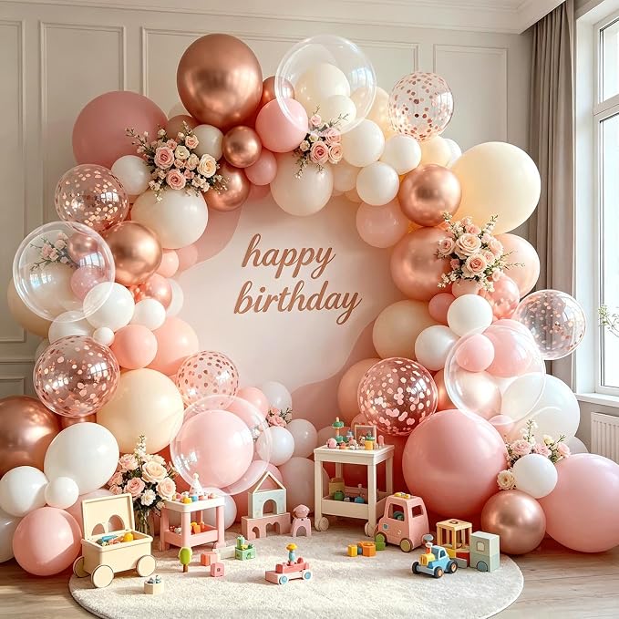Blush Pink White Beige Gold Balloons arch kit, Party Decor | 128Pcs Retro Blush - Image 7