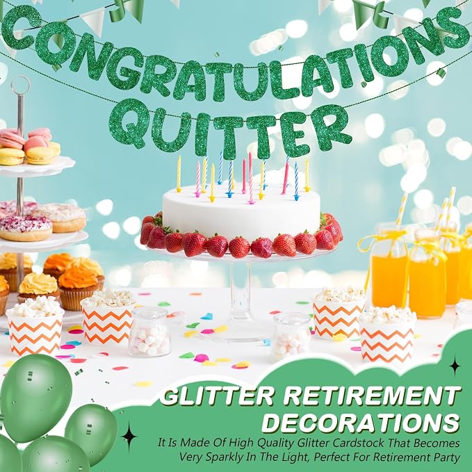 Fulmoon Pre Strung Congratulations Quitter Glitter Banner Funny Retirement - Image 7