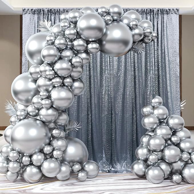 4×8FT-2PCS Black Silver Sequin Backdrop Curtains Panels, Photography Backdrop - Image 7