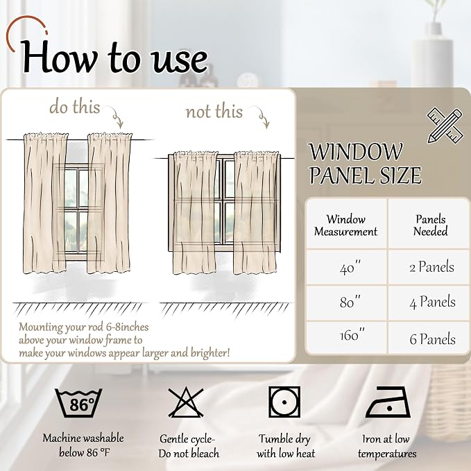 Sage Green Curtains Sheer 36 Inch Length 2 Panels Set, Short Semi Sheer Light - Image 8