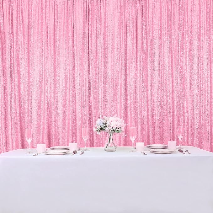 Hahuho Pink Sequin Backdrop Curtain, Banquet Decoration(4 Panels, 2FT x 8FT - Image 8