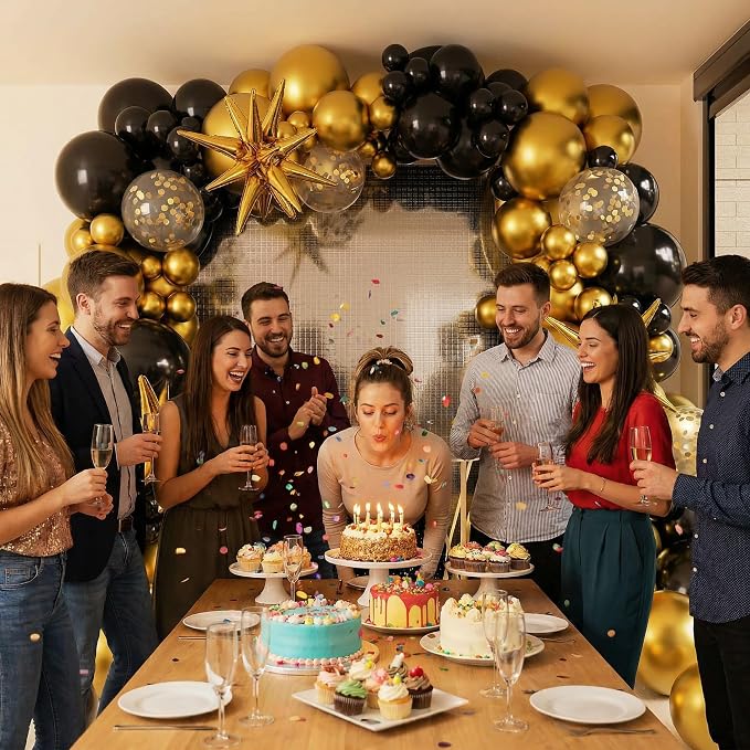 Black and Gold Balloon Garland Arch Kit 142pcs, Mixed Size Metallic Latex - Image 9