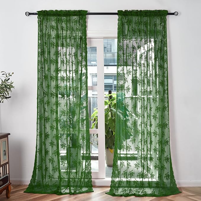 Kotile Short Dark Green Lace Curtains - Image 7