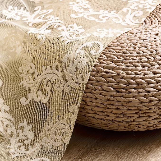Beige Lace Vintage Paisley Floral Curtains - Image 7