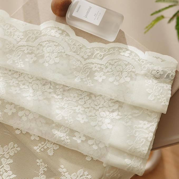 Anmao Vintage Lace Curtains 54 Inches Long 2 Panels Set, Romantic Elegant Light - Image 8