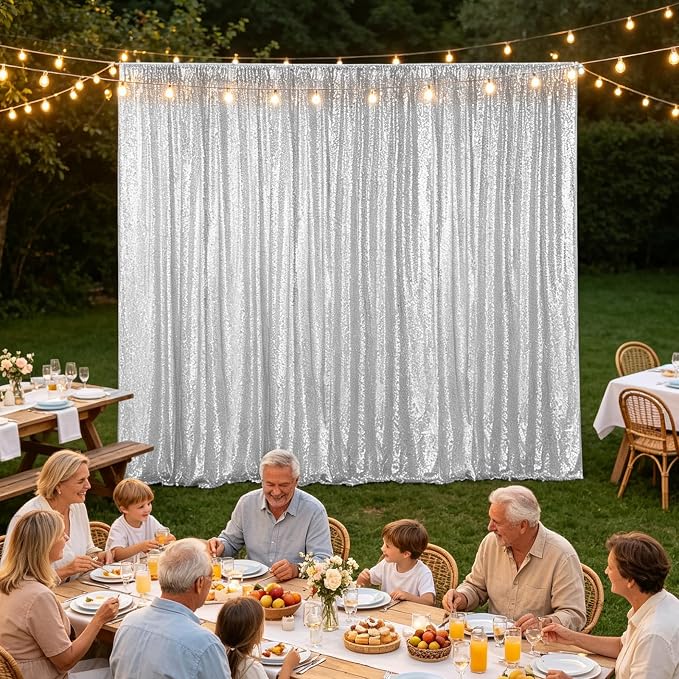 Hahuho Silver Sequin Backdrop Curtain, Party Decoration(1 Panels, 4FT x 8FT - Image 7
