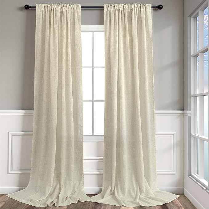Birch Beige Linen Curtains 92 Inch Length 2 Panels Back Tab Light Filtering - Image 9