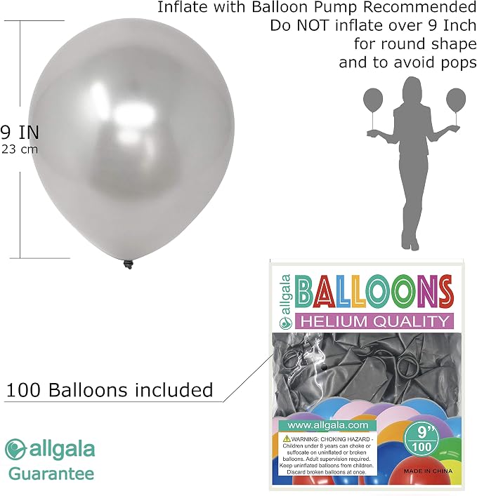Allgala 100 Count 9 Inch Helium Grade Premium Latex Balloons - Image 2