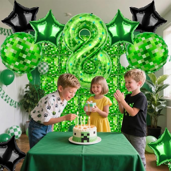 40 Inch Green Pixel Themed Number 8 Balloon Set Foil Balloon - Image 7