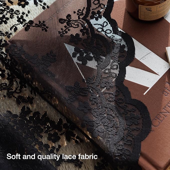 Anmao Vintage Lace Kitchen Curtains 24 Inches Long 2 Panels, Romantic Semi - Image 6
