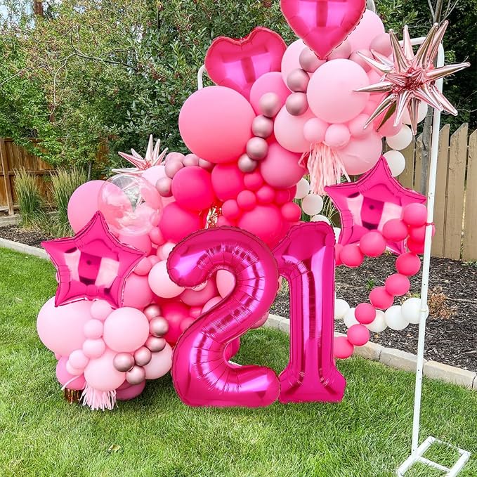 40 Inch Number Balloon Hot Pink 21 Set Pink 12th 21st Birthday Decor 10Pcs | - Image 4