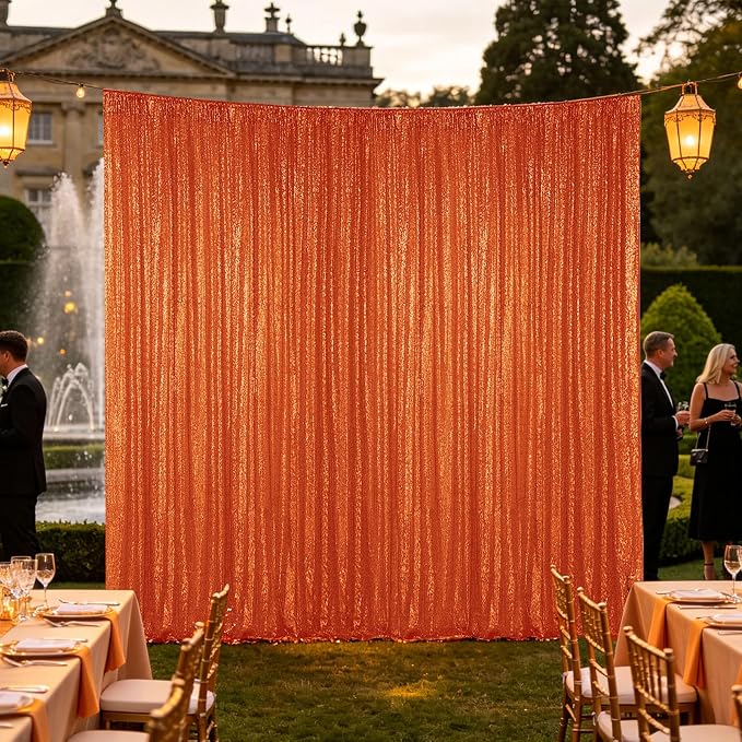 Hahuho Orange Sequin Backdrop Curtain, Party Decoration(6 Panels, 2FT x 8FT - Image 8