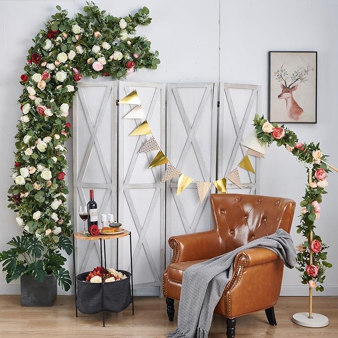 Artificial Flower Garland 5.4ft Rose Vine Decor, Champagne Pink Flower | - Image 9